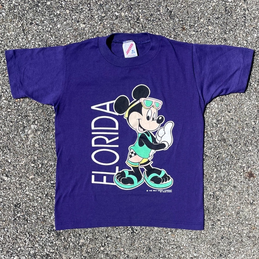 Mickey Mouse Florida Vtg Velva Sheen Jerzees Disney T-Shirt Youth (M / 10-12)